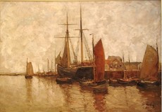 Rudolf Guba, 1884-1950,
Fischerboote im Hafen,
Öl/Lwd., 70x100 cm