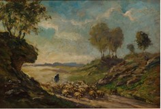 Joh.D. van der Heide, 1878-1957,
Schäfer m. Herde a.d.Heimweg,
Öl/Lwd.,60x80 cm