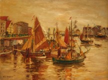 Eugen Dekkert, 1865-1956,
Segelschiffe im Danziger Hafen,
Öl/Lwd., 60x80 cm