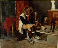 Theodor Alt, 1846-1937,
Pinselwaschender Savoyardenknabe, dat. (18)70,
Öl/Lwd., 47x56 cm
1870 war Alt mit Leibl in Paris, Leibl malte den liegenden Savoyarden