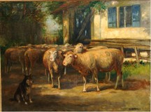 Joh.D. Holz, 1867-1945,
Schafe vor dem Stall,
Öl/Lwd.,60,5x81 cm
